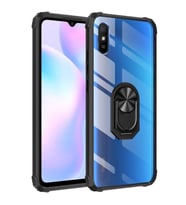 Xiaomi Redmi 9A Kılıf Şeffaf Sararmaz Yüzüklü Mola Kapak (Siyah)