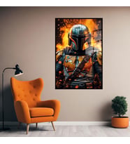 Metal Çerçeveli Temperli Cam Tablo Film Karakteri Mandalorian (Siyah)