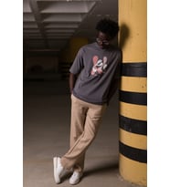 Bisiklet Yaka %100 Pamuklu Önü Baskılı Oversize (Geniş Model) T-shirt (Antrasit)