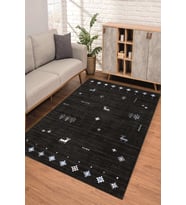 Dijital Kaymaz Taban Yıkanabilir Renkli Salon Halısı Mutfak Halısı Yolluk ND-SD-1056 (Siyah)