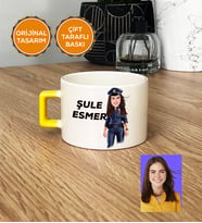 Kişiye Özel Karikatürlü Polis Hediye Lüks Fincan Kadın Polise Polisler Günü Hediyesi (Sarı)