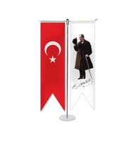 Atatürk ve Türk Bayragı T Masa Bayragı (Saks-Kırmızı)