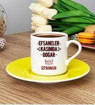 Kişiye Özel Efsaneler Kasımda Doğar Türk Kahvesi Fincanı Doğum Günü Hediyesi (Sarı)