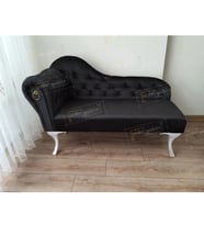 Dekoratif Bihter Koltuk Josefin Puf 110 cm Beyaz Ayak (Siyah)