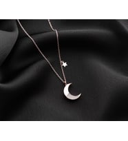 925 Ayar Gümüş Yıldızlı Sedef Hilal Kolye (Rose)