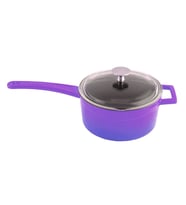 Lava Döküm Yuvarlak Sos Tenceresi Cam kapaklı, Metal Saplı. Glaze Serisi Çap(Ø16 cm. (Mor)