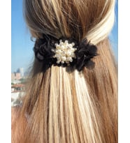 MelKady 232T - Şık Broşlu Çiçekli Lüx Otomatik Toka, Hediyelik, Sevgiliye, Anneye, Eşe (Siyah)