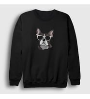 Presmono Unisex Beyaz French Bulldog Köpek Sweatshirt 401619tt (Siyah)
