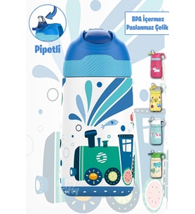 Vagonlife Çocuk 350 ML Pipetli Çelik Matara Paslanmaz Çelik Termos 5 Farklı Renk 2055-350ML