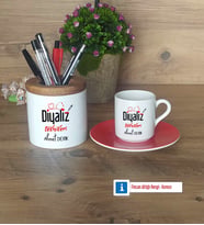 Diyaliz Teknikeri Hediyeleri Türk Kahvesi Fincanı Kırmızı, Kalemlik Kişiye Özel Hediye Diyaliz Teknikerine Hediye (Model 1)