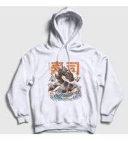 Presmono Unisex Beyaz Sushi Dragon Ejderha Kapüşonlu Sweatshirt 354440tt (Beyaz)