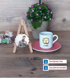 Veteriner Hekim Türk Kahvesi Fincanı Ahşap Altlıklı ve Fotoğraflı Ahşap Anahtarlık Hediye Veteriner Hekimler Günü Hediyesi (Model 6)