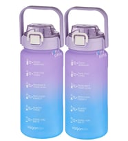 Vagonlife 2'li Ekonomik Motivasyon Matara Seti 1500 ml Büyük Boy 4 Farklı Renk Seçeneği FiftyFifty (Mor-Mor)