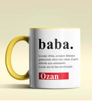 Kişiye Özel Baba Sözlük Açıklaması Tasarımlı Siyah Kupa Bardak (Sarı)