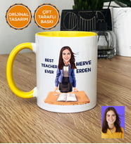 Kişiye Özel Karikatürlü Sınıf Öğretmeni Hediye Kupa Bardak Kadın Sınıf Öğretmenine Öğretmenler Günü Hediyesi (Sarı)