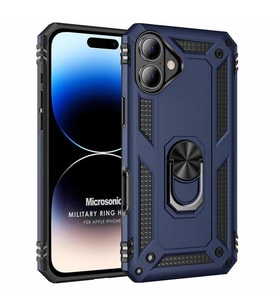Microsonic Apple iPhone 16 Plus Kılıf Military Ring Holder Siyah (Lacivert)