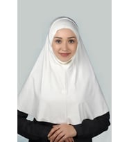 Hazır Türban Peçeli Pratik Eşarp Tesettür Nikaplı Hijab - Namaz Örtüsü Sufle (XL) (Ekru)