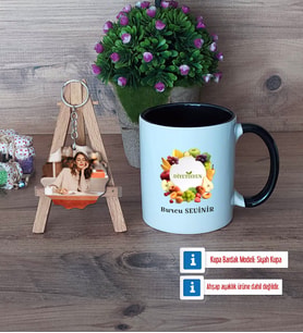 Diyetisyen Kupa Bardak Beyaz ve Fotoğraflı Ahşap Anahtarlık Hediye (Model 11)