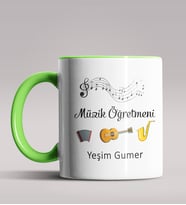 Kişiye Özel Müzik Öğretmeni Tasarımlı Siyah Renk Kupa Bardak 8 (Yeşil)