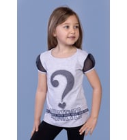 Toontoy Kız Çocuk Nakışlı Taş İşlemeli Tişört ( Gri-Melanj)
