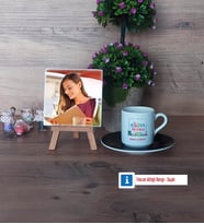 Kimya Öğretmeni Fotoğraflı Dekoratif Taş, Ahşap Altlıklı Türk Kahvesi Fincanı Hediye Öğretmenler Günü Hediyesi (Model 7)