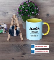 Anestezi Teknisyeni Kupa Bardak Beyaz ve Fotoğraflı Ahşap Anahtarlık Hediye (Model 7)
