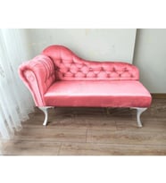 Dekoratif Bihter Koltuk Josefin Puf 110 cm Beyaz Ayak (Pembe)