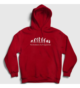 Presmono Unisex Gri Evolution Evrim Developer Yazılımcı Kapüşonlu Sweatshirt 333137tt (Kırmızı)
