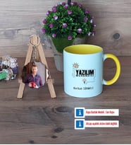 Yazılım Mühendisi Kupa Bardak Beyaz ve Fotoğraflı Ahşap Anahtarlık Hediye (Model 7)