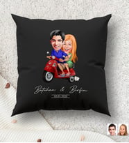 BK Gift Kişiye Özel Sevgililer Karikatürlü Premium Kumaş Siyah Kırlent Yastık, Ev Hediyesi, Ev Dekorasyonu, Kişiselleştirilmiş Yastık, Dekoratif Hediye (Model 8)