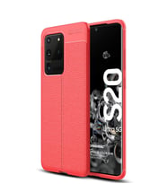 Microsonic Samsung Galaxy S20 Ultra Kılıf Deri Dokulu Silikon (Kırmızı)