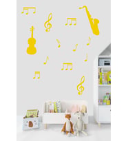 Müzik ve Notalar Dekortaif Duvar Sticker (Sarı)