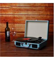 Vintage Crownwell Taşınabilir Fonograf 33/45/78RPM Pikap Çalar Gramofon Dahili Hoparlör (Mavi)