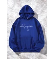 Yaramaz Kedi Baskılı Oversize Sweatshirt (Mavi)
