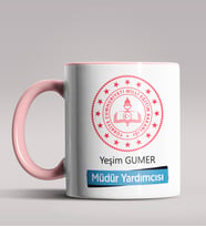 Kişiye Özel Müdür Yardımcısı Tasarımlı Siyah Renk Kupa Bardak 2 (Pembe)