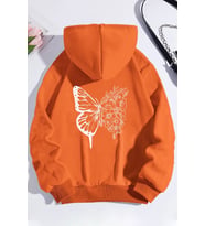 Unisex Drawing Butterflies Sırt Baskılı Sweatshirt (Turuncu)