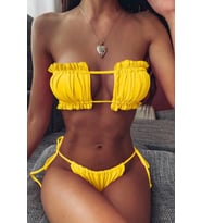 Angelsin Brezilya Model Büzgülü Bağlamalı Bikini üstü (Sarı)