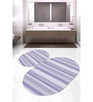 Dijital Baskılı Kaymaz Taban Yıkanabilir Oval 2'li Klozet Takımı Banyo Paspası NOKZ-HT-1002 (Mor)