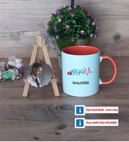 Hekim Kupa Bardak Beyaz ve Fotoğraflı Ahşap Anahtarlık Hediye (Model 13)