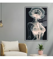 Metal Çerçeveli Cam Poliklinik Tablosu Sanatsal Radyolojik İnsan (Gümüş)