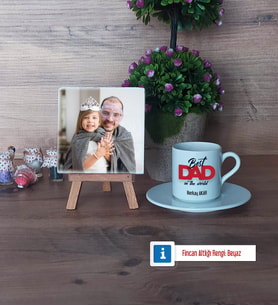 Babaya Hediye Fotoğraflı Dekoratif Taş, Ahşap Altlıklı Türk Kahvesi Fincanı Hediye Babaya Doğum Günü Hediyesi (Model 2)