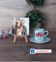 Babaya Hediye Fotoğraflı Dekoratif Taş, Ahşap Altlıklı Türk Kahvesi Fincanı Hediye Babaya Doğum Günü Hediyesi (Model 2)
