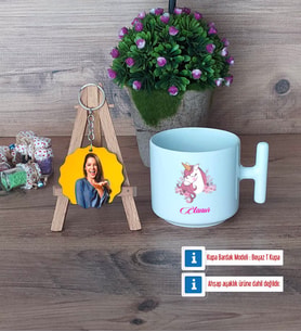 Unicorn Kupa Bardak Beyaz ve Fotoğraflı Ahşap Anahtarlık Hediye (Model 12)