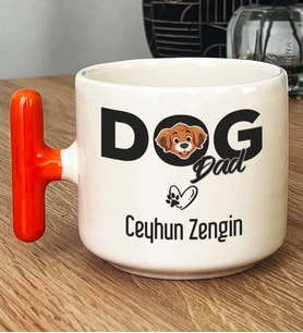 Kişiye Özel Dog Dad Hediye T Kupa Bardak Köpek Babası (Turuncu)
