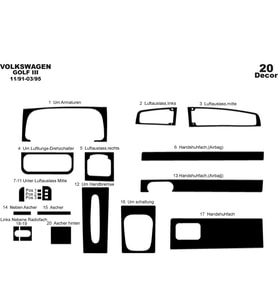 Meriç® Volkswagen Golf 3 Ön Torpido Kaplama Maun 20 Parça 1991-1995 (Piano Black)