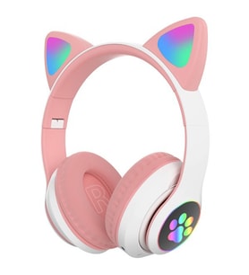 ALLY 23M Kedi Kulak Kulaküstü Bluetooth 5.0 Kablosuz Kulaklik Led Isikli (Pembe)