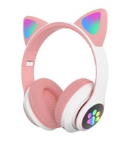 ALLY 23M Kedi Kulak Kulaküstü Bluetooth 5.0 Kablosuz Kulaklik Led Isikli (Pembe)