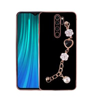 Xiaomi Redmi Note 8 Pro Kılıf El Askılı Tutamaçlı Kamera Korumalı Renkli Gold Kenar Silikon Kapak (Siyah)