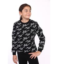 Toontoy Kız Çocuk Komple Balık Kuyruğu Baskılı Sweatshirt (Siyah)