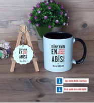 Abiye Hediye Kupa Bardak Kırmızı ve Ahşap Anahtarlık Hediye (Model 10)
